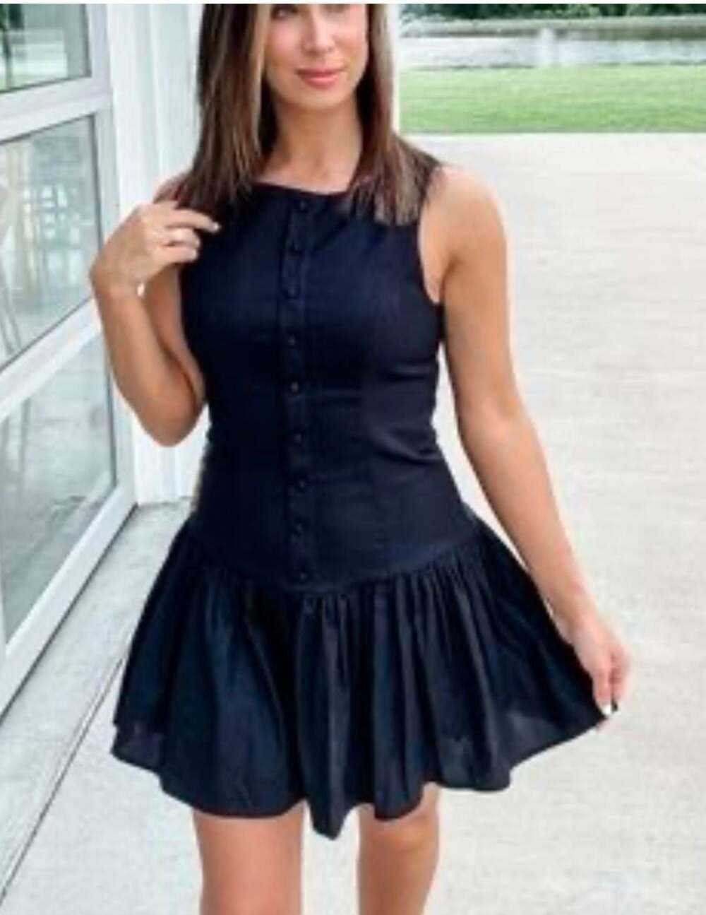 Le Lis Collection Blushing Blizzard Button-Down Sleeveless Mini Dress